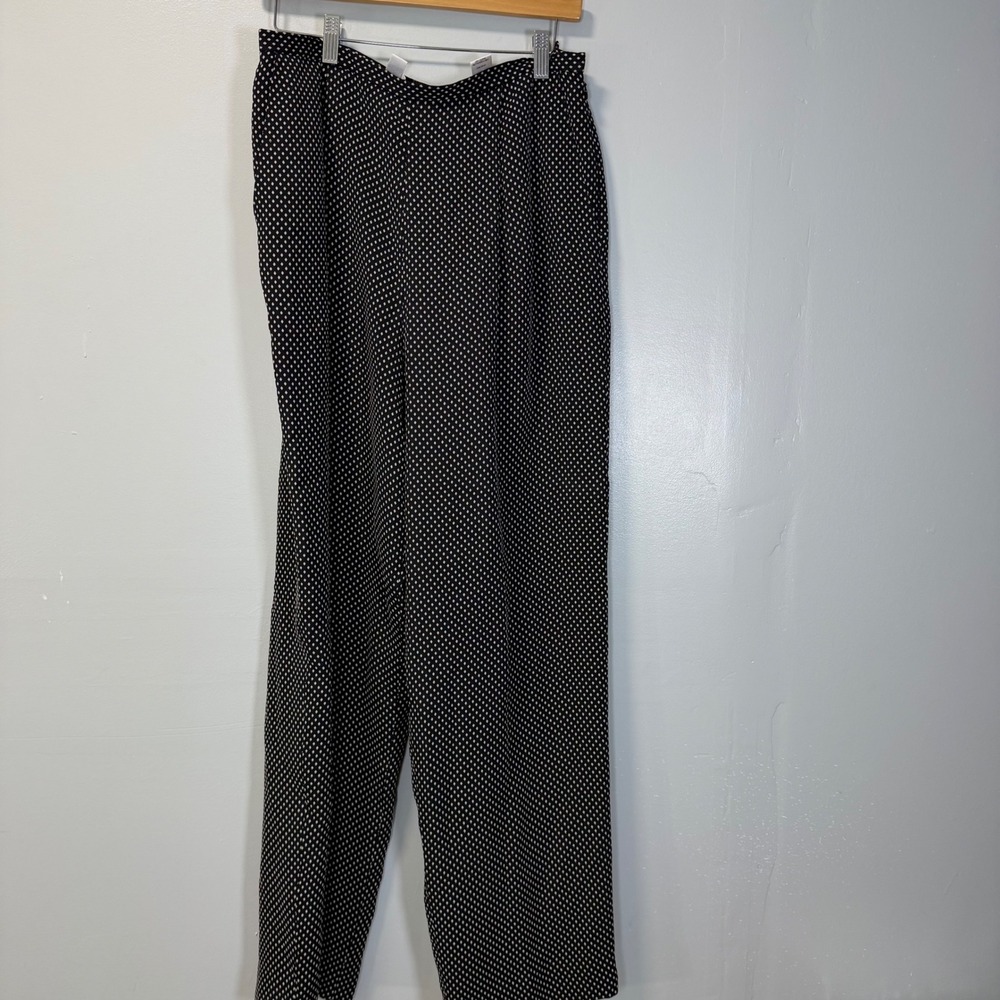 Vintage Talbots Womens 12 Black Polka Dot Wide Leg Trousers USA Made Office